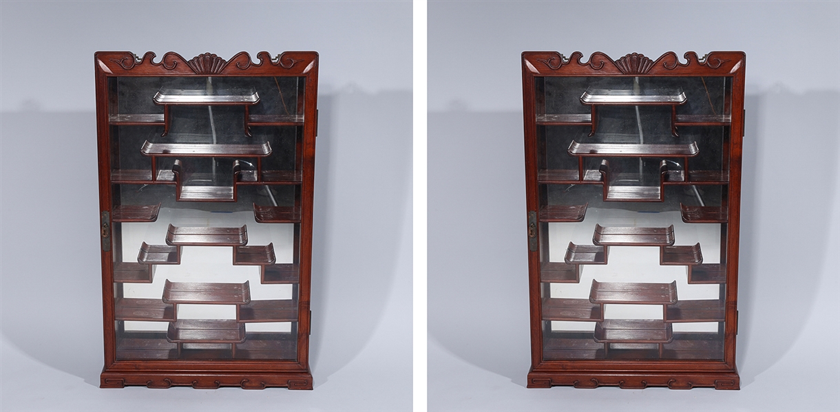 Pair of Chinese Wood Curio Cabinet