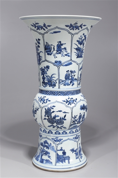 Tall Chinese Blue & White Porcelain Beaker Vase