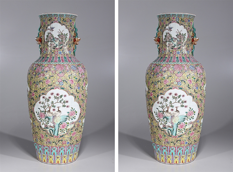 Pair of Large Chinese Famille Rose Enameled Porcelain Vases