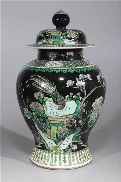 Large Chinese Famille Noir Enameled Porcelain Jar