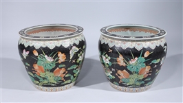 Pair of Chinese Enameled Porcelain Fish Bowls