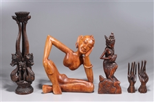 Group of Five Various Southeast Asian Wood Carvings