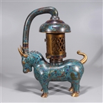 Chinese Cloisonné Metalwork Bull Lamp