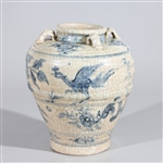 Chinese Ming Dynasty Blue & White Porcelain Crackle Glazed Vase