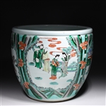 Antique Late Qing Dynasty Famille Verte Enameled Porcelain Jaridniere
