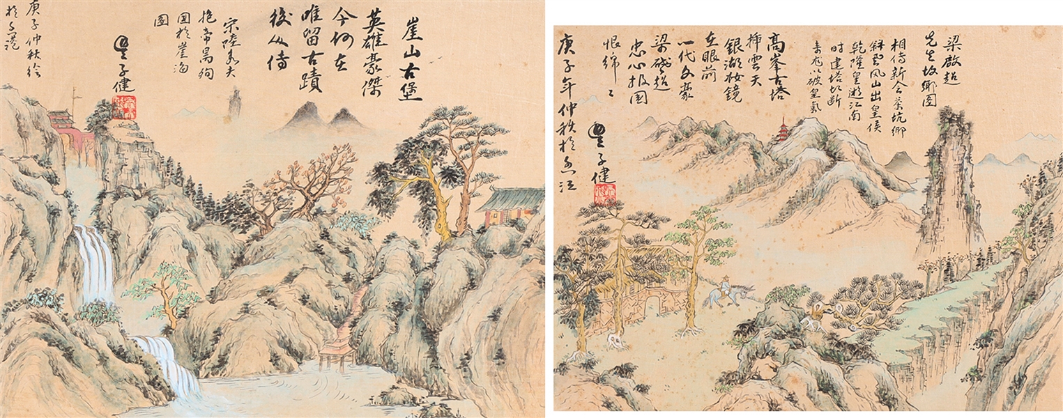 Two Antique Chinese Ink & Color on Paper Paintings