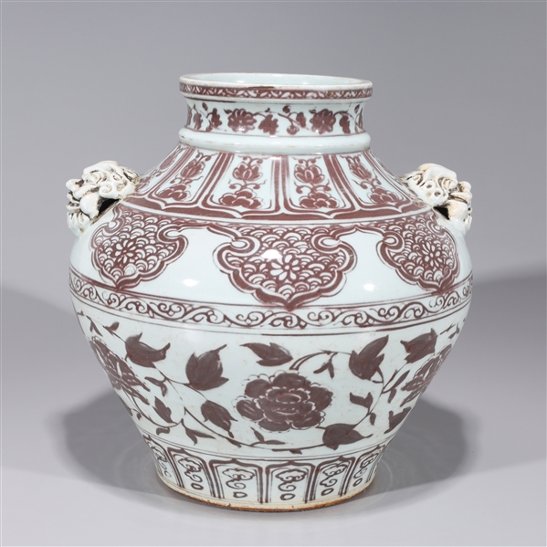 Chinese Yuan Style Underglazed Red & White Porcleain Jar