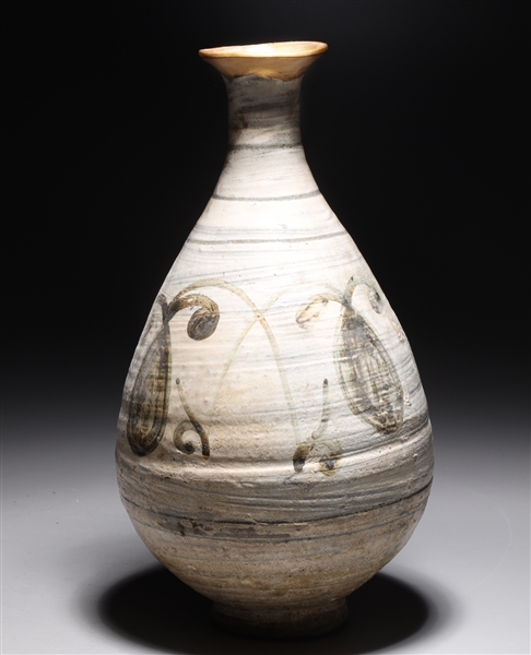 Antique Korean Iron Glazed Porcelain Bottle Vase