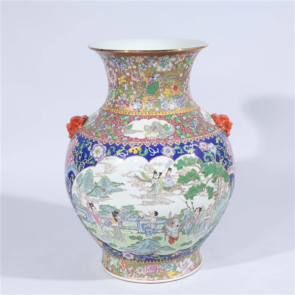Large Chinese Famille Rose Enameled Porcelain Gilt Vase
