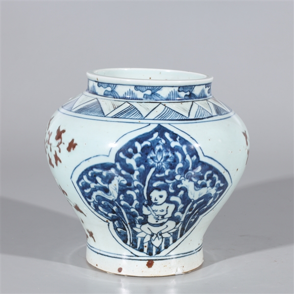 Chinese Blue, White, & Red Ming Style Porcelain Vase