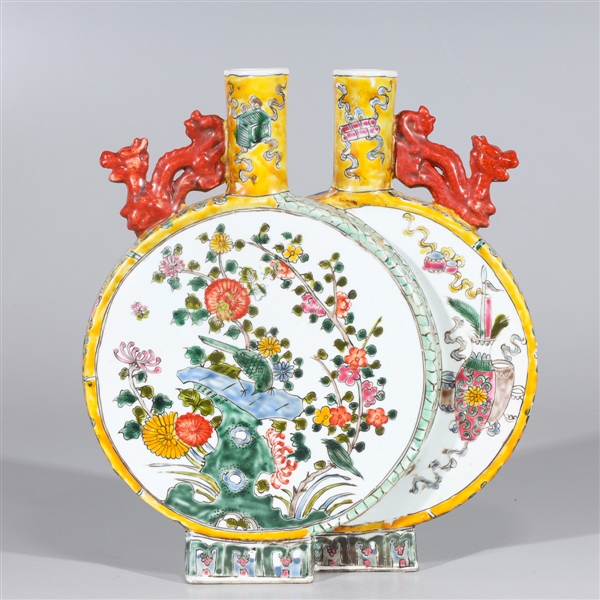 Chinese Double-Bodied Famille Rose Enameled Porcelain Vase