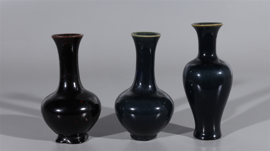 Group of Three Chinese Black Glazed Vases