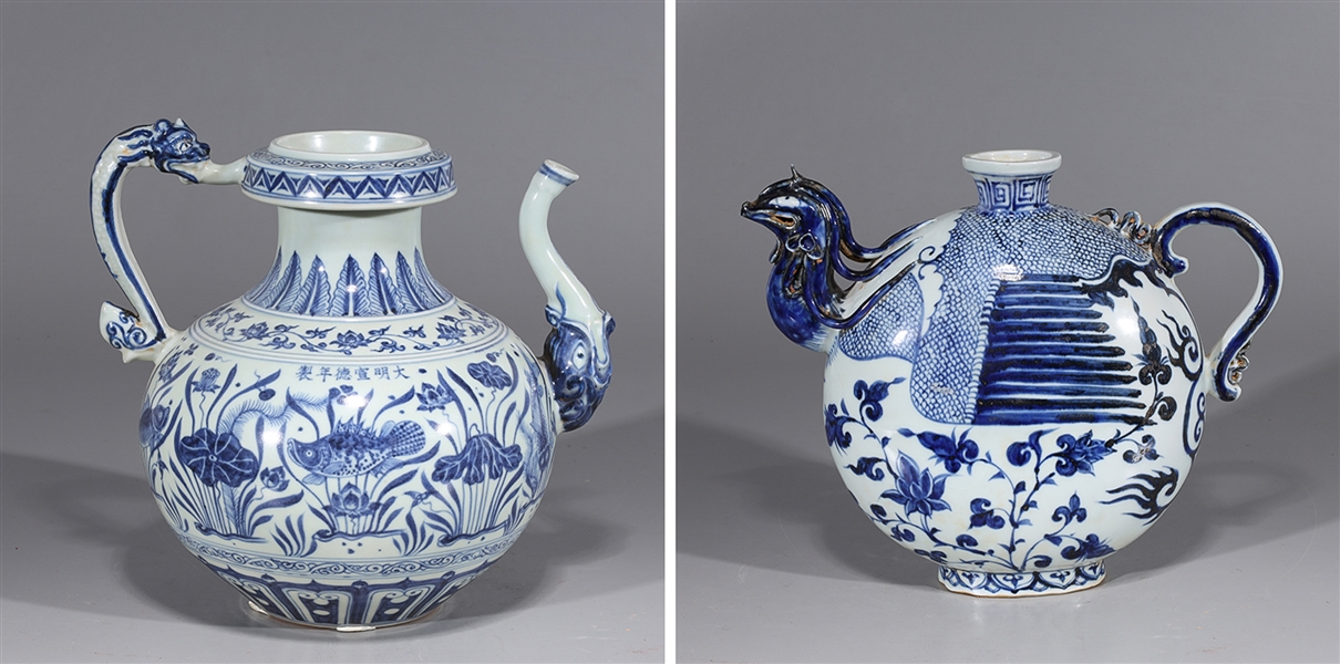 Two Chinese Blue & White Porcelain Ewers