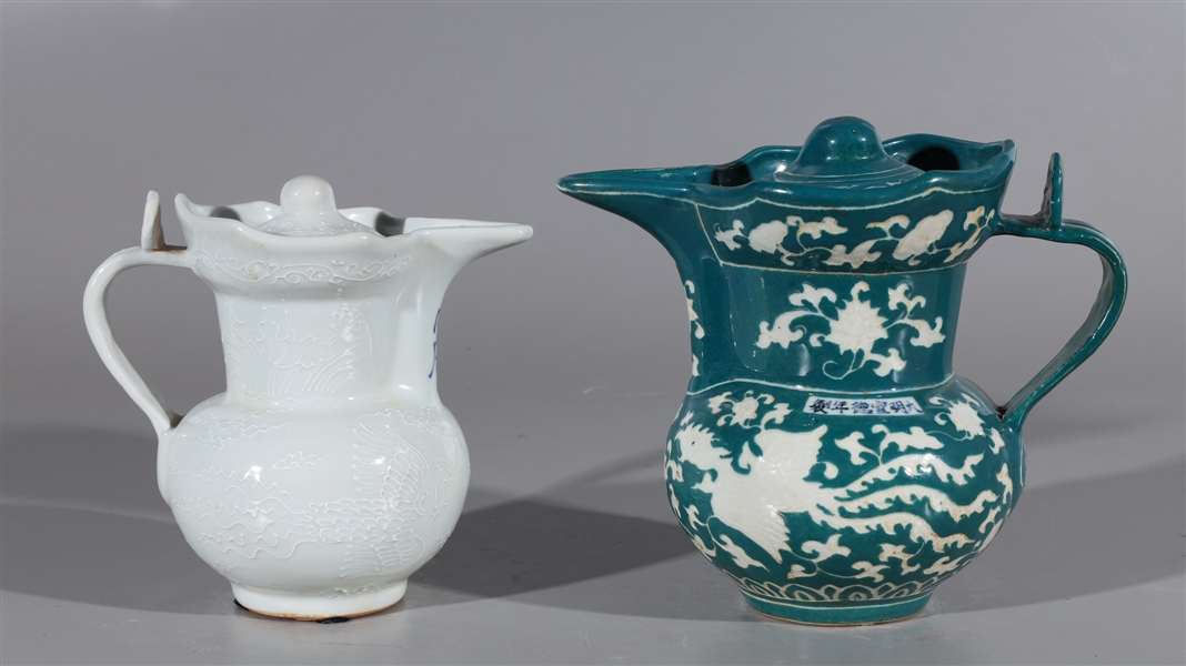 Two Chinese Glazed Porcelain Ewers