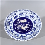 Chinese Blue & White Lion Charger