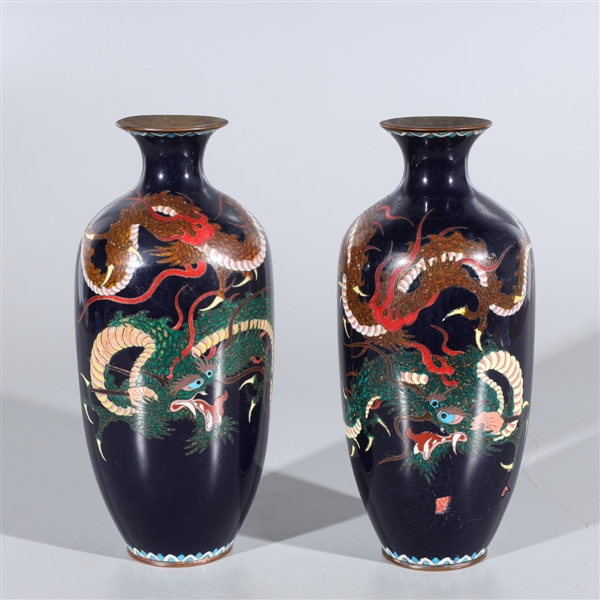 Pair of Antique Japanese Cloisonne Enamel Vases