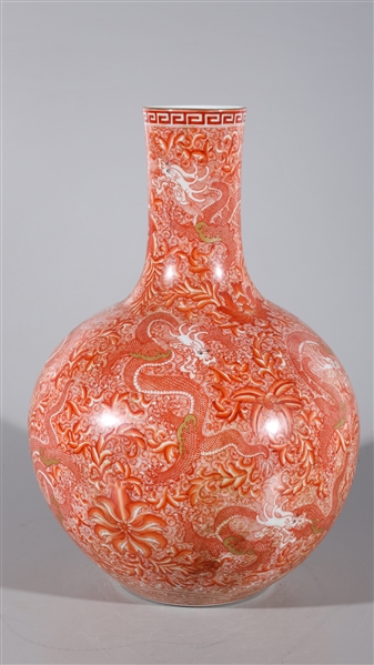 Chinese Red, White, & Gilt Dragon Vase