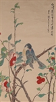 Chinese Ink & Color Bird Painting mounted as Scroll