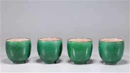 Four Antique Chinese Green Crackle Glazed Ceramic Cups