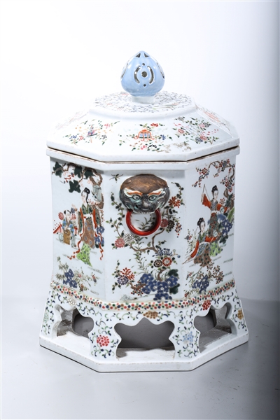 Chinese Enameled Porcelain Octagonal Covered Container