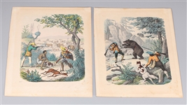 Antique German Hand-Colored Etchings