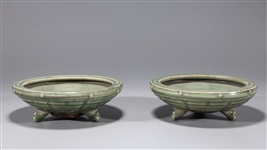 Pair of Chinese Celadon Glazed Tripod Censers