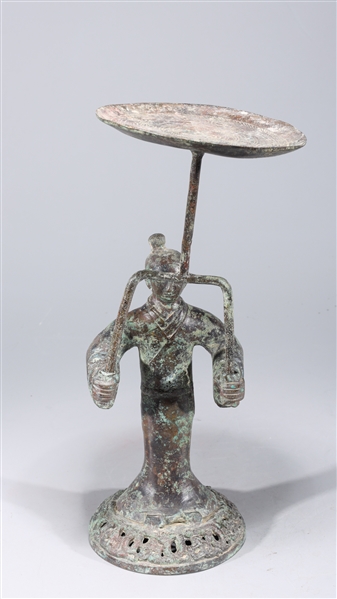 Chinese Bronze Archaistic Figure with Tray