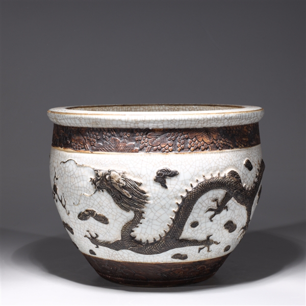 Chinese Crackle Glazed Bowl  w/ Wood Designs