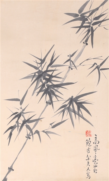 Chinese Ink on Paper Bamboo Painting mounted as Scroll