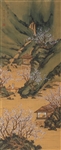 Chinese Ink & Color on Paper Landscape Painting mounted as Scroll