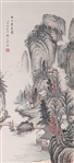 Chinese Ink & Color on Paper Landscape Painting Mounted as Scroll