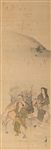 Chinese Ink & Color on Paper Peasants Painting mounted as Scroll