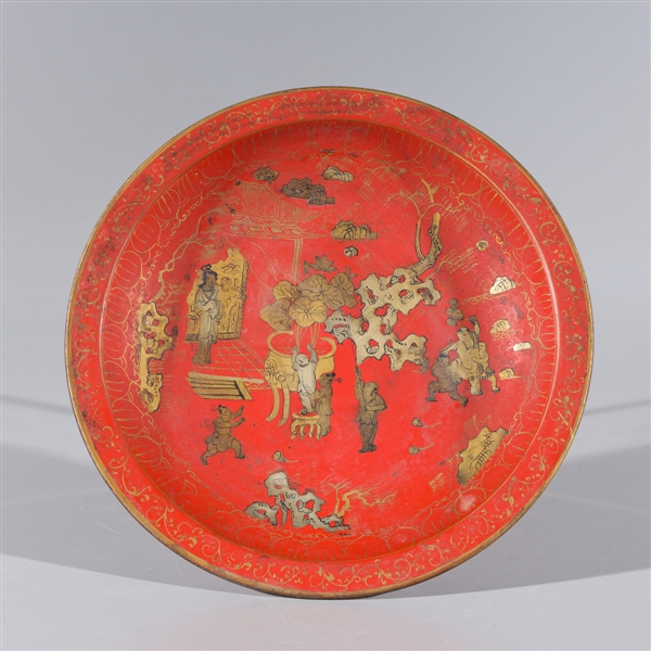 Chinese Red & Gilt Glazed Porcelain Plate