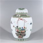 Large Chinese Famille Verte Enameled Porcelain Covered Vase
