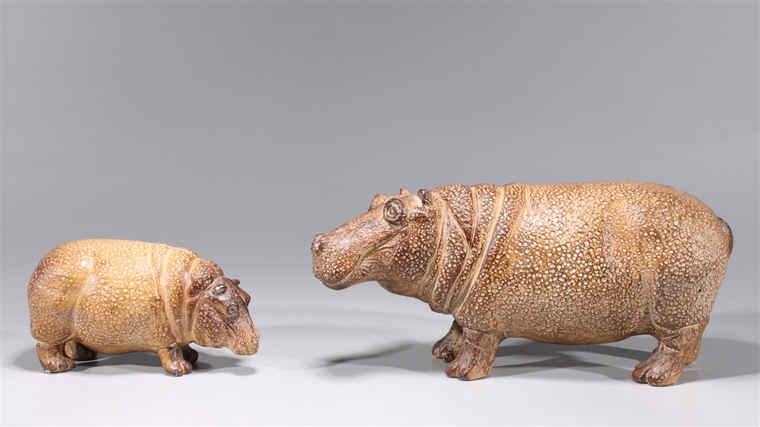 Two Ceramic Hippo Figures
