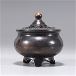 Chinese Bronze Covered Tripod Censer