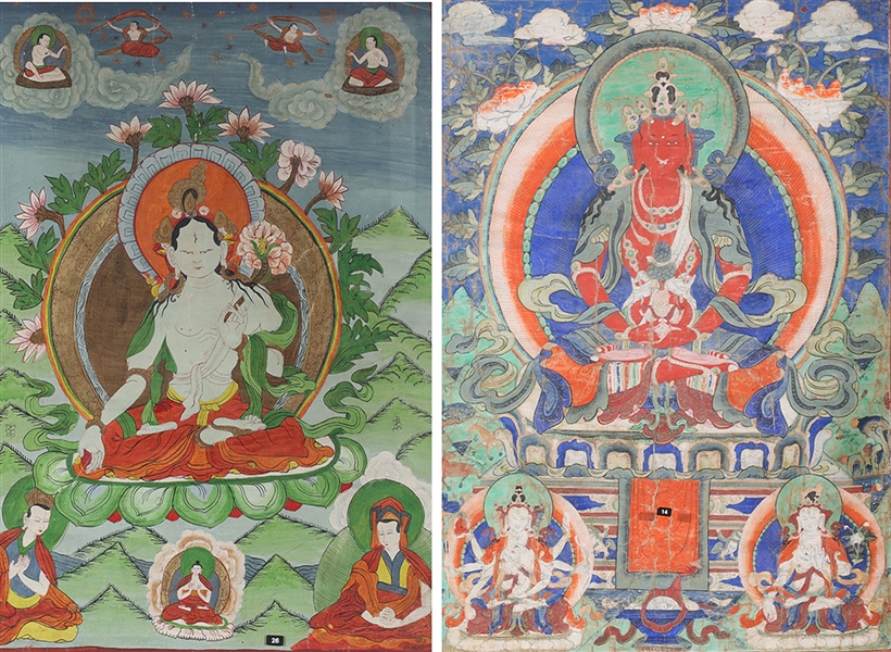 Two Antique Sino-Tibetan Painted Thangkas