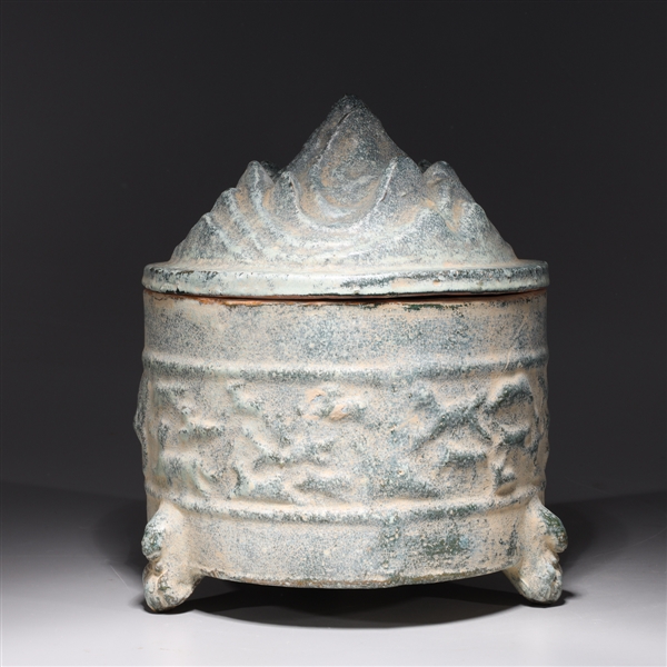 Pair of Chinese Hill Topped Covered Tripod Censers