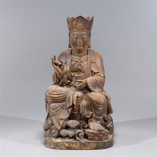 Chinese Carved Wood Seated Guanyin