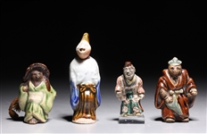 Group of Four Japanese Glazed Ceramic Figural Form Netsuke