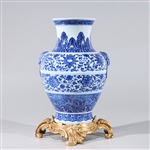 Chinese Ormolu Mounted Blue & White Porcelain Vase