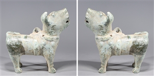 Two Chinese Early Style Crackle Glazed Ceramic Dogs