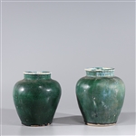 Two Chinese Early Style Green Glazed Ceramic Jars