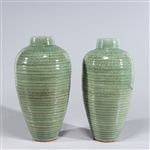 Two Large Chinese Celadon Crackle Glazed Ceramic Vases