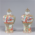 Two Chinese Export Style Gilt & Famille Rose Enameled Porcelain Vases