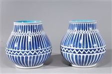 Pair of Chinese Blue & White Porcelain Vessels