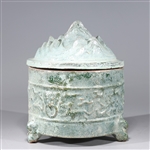Chinese Hill Topped Crackle Glazed Ceramic Covered Tripod Censer