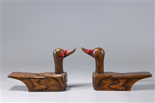 Pair of Korean Carved Wood Duck Form Sandals