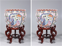 Pair of Chinese Famille Rose Enameled Porcelain Goldfish Bowls