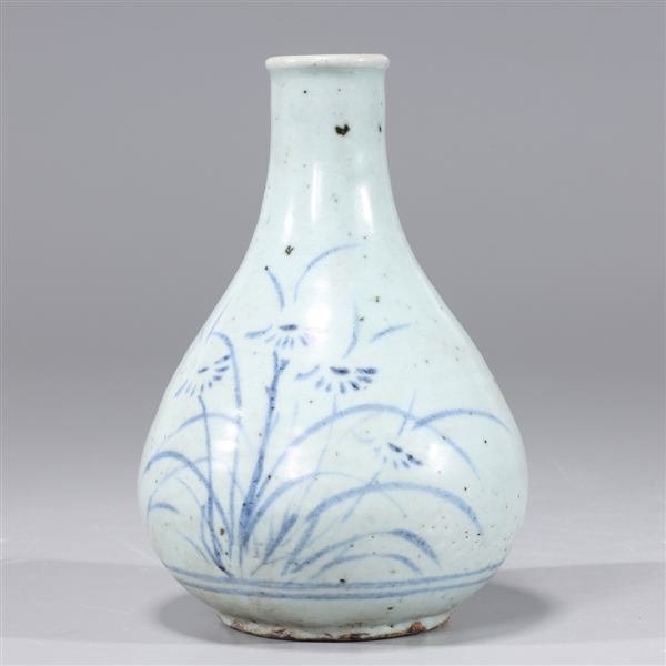 Korean Blue & White Ceramic Bottle Vase
